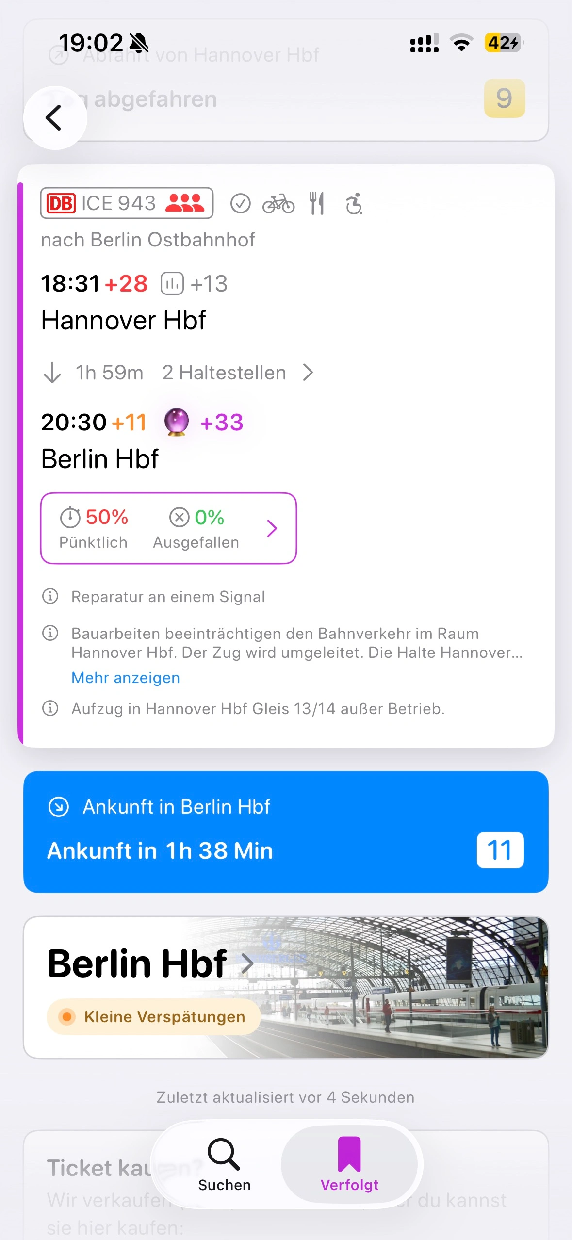 Live-Reiseverfolgungsoberfläche