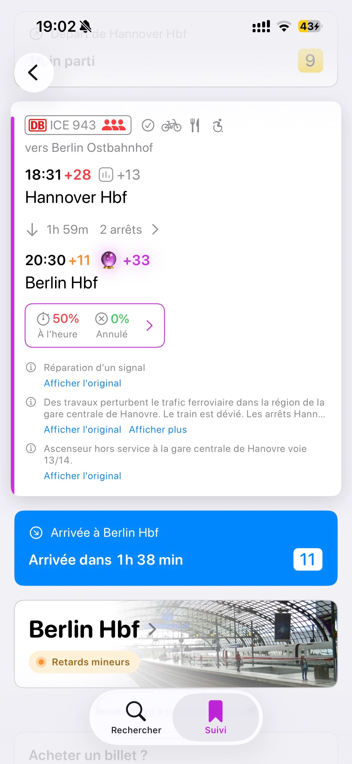 Interface de suivi de trajet en direct