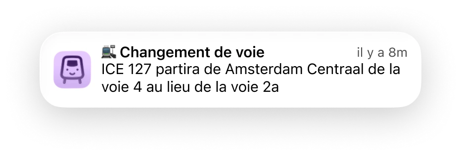 Écran de notification de trajet en temps réel